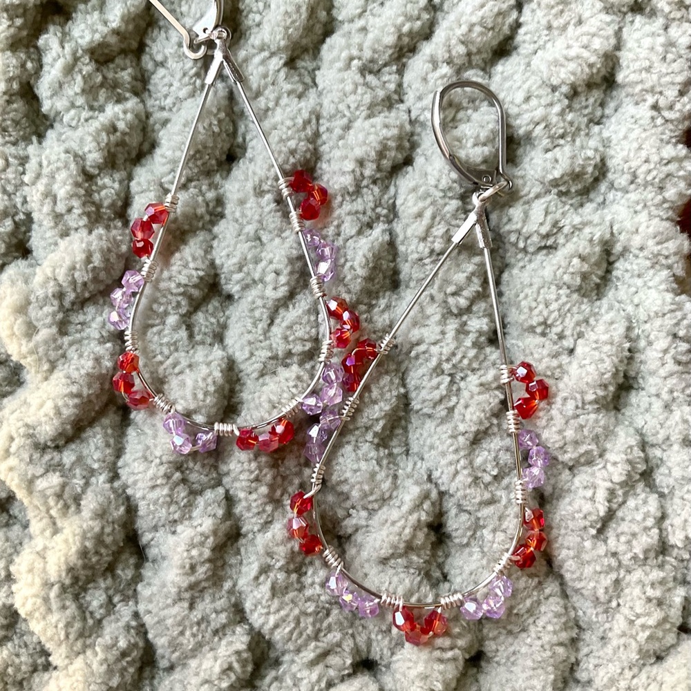 Handmade Red and Purple Teardrop Earrings